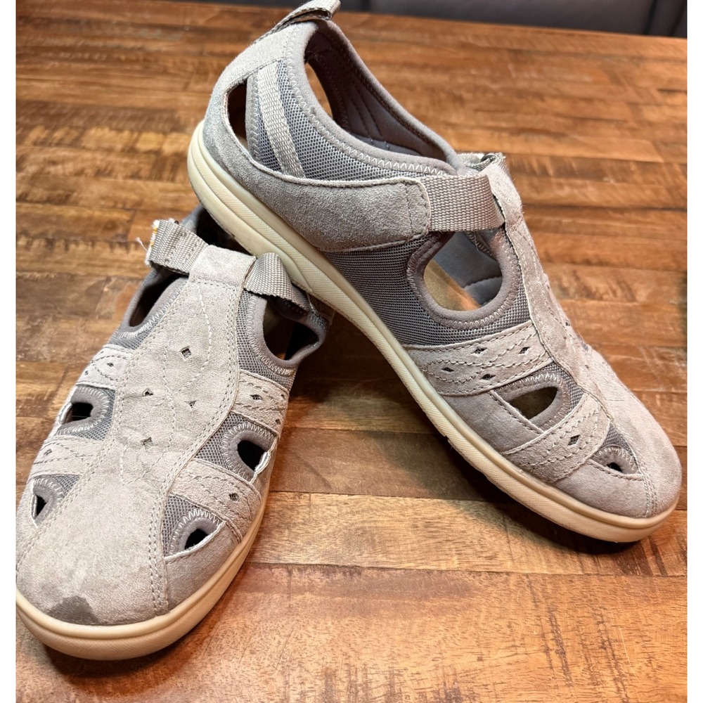 Earth Origins Effie Wide Grey Suede Mesh Fisherman Sandals Womens 9.5 W Grey